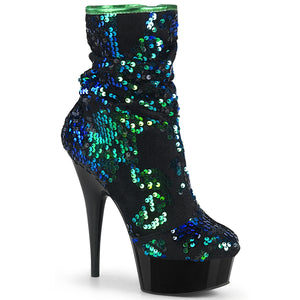 PLEASER DELIGHT-1004 GREEN IRIDESCENT SEQUINS/BLK