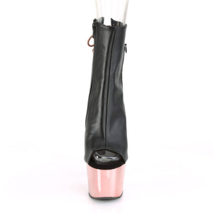PLEASER ADORE-1018 BLK FAUX LEATHER/ROSE GOLD CHROME