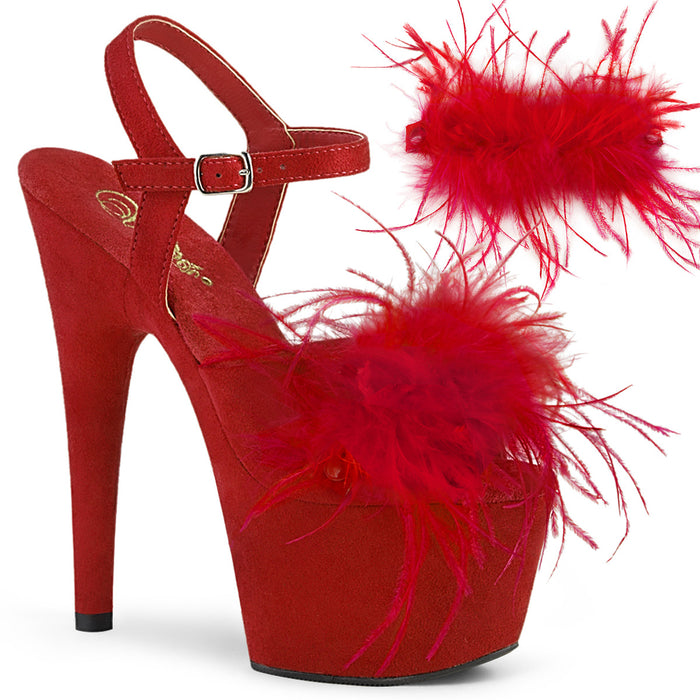 PLEASER ADORE-709F RED FAUX SUEDE-FEATHER/RED FAUX SUEDE