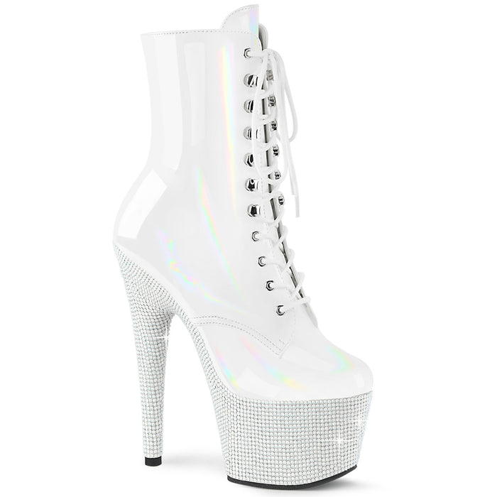PLEASER BEJEWELED-1020-7 WHT HOLO PAT/WHT RS
