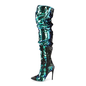 PLEASER COURTLY-3011 GREEN IRIDESCENT SEQUINS