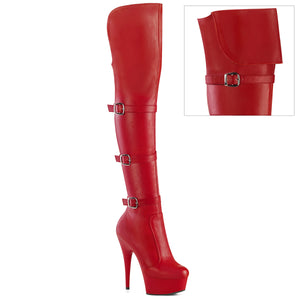 PLEASER DELIGHT-3018 RED STR. FAUX LEATHER/RED MATTE