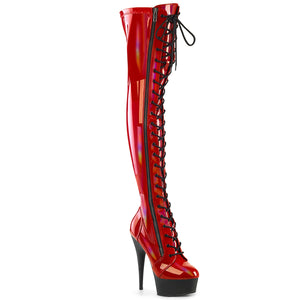 PLEASER DELIGHT-3029 RED STR HOLOGRAM PAT/BLK MATTE