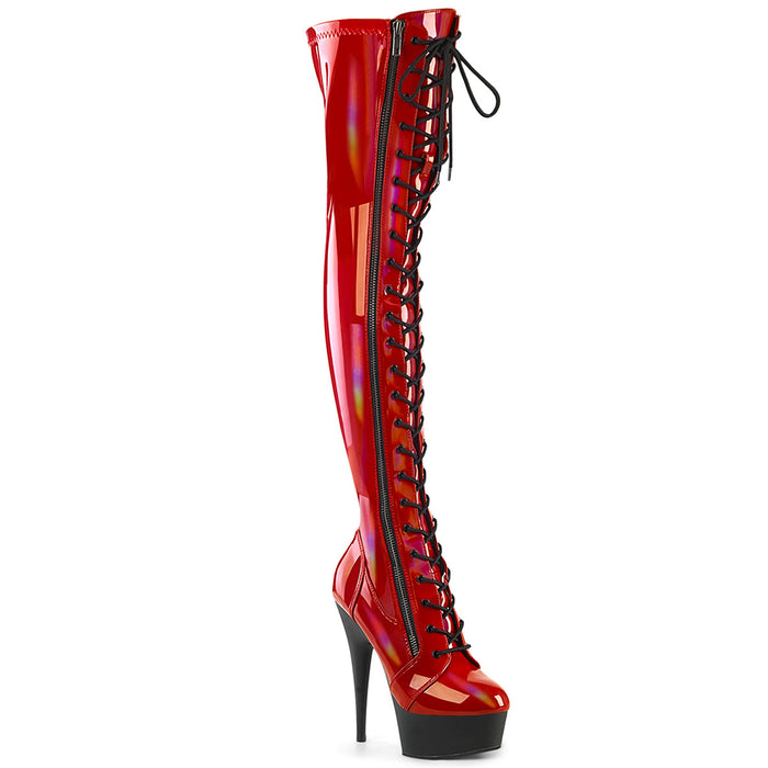 PLEASER DELIGHT-3029 RED STR HOLOGRAM PAT/BLK MATTE