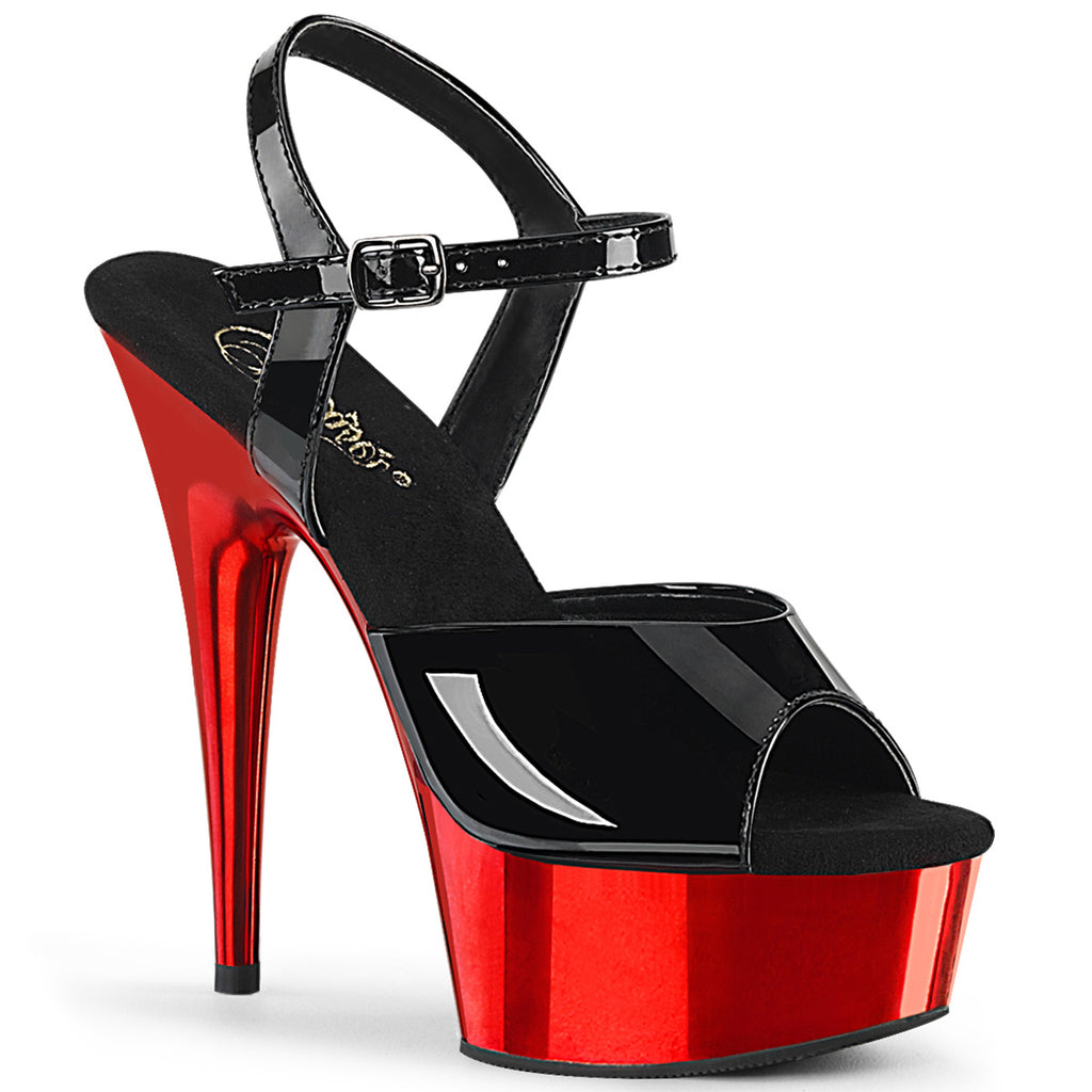PLEASER DELIGHT-609 BLK PAT/RED CHROME