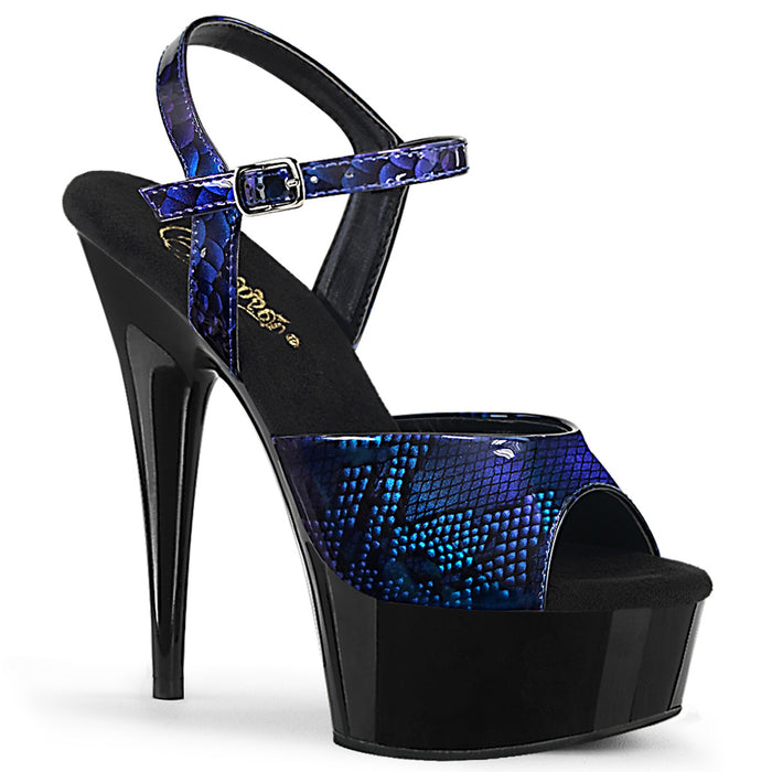 PLEASER DELIGHT-609SP ROYAL BLUE SNAKE PAT/BLK