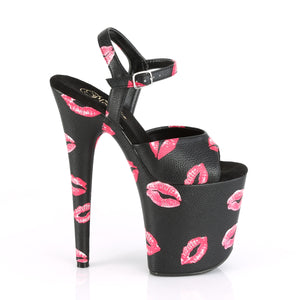 PLEASER FLAMINGO-809KISSES BLK FAUX LEATHER/BLK FAUX LEATHER