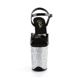 PLEASER FLAMINGO-809LG BLK PAT/SLV MULTI GLITTER