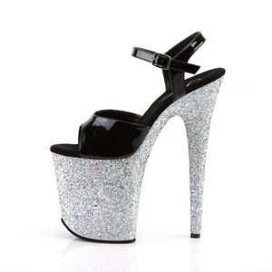 PLEASER FLAMINGO-809LG BLK PAT/SLV MULTI GLITTER