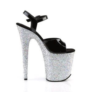 PLEASER FLAMINGO-809LG BLK PAT/SLV MULTI GLITTER