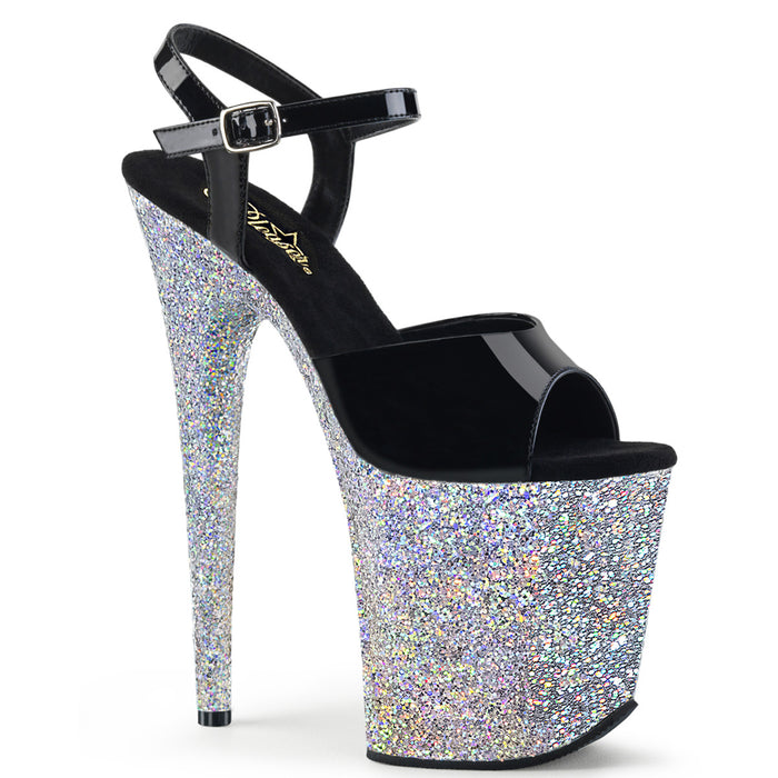 PLEASER FLAMINGO-809LG BLK PAT/SLV MULTI GLITTER
