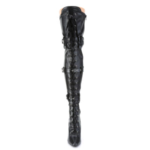 PLEASER SEDUCE-3028 BLK STR FAUX LEATHER